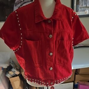 Red Studded Short Sleeve Jacket
